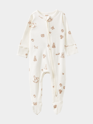 Cotton On Baby White Organic Pointelle Zip Romper