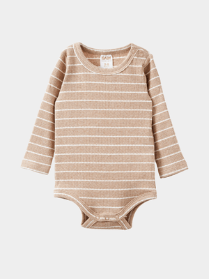 Cotton On Baby Brown Organic Pointelle Long Sleeve Bubbysuit