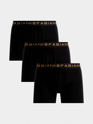 Fabiani Men's Black 3 Pack Cotton Trunks