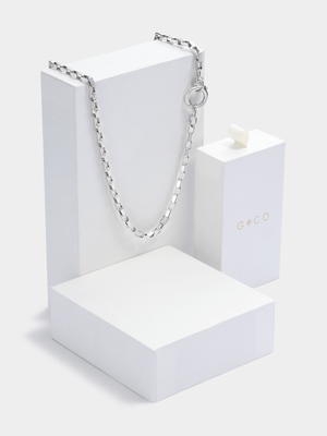 Rhodium Plated Box Chain Necklace