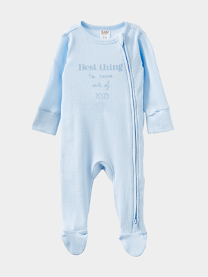 Cotton On Baby Blue Organic Pointelle Zip Romper