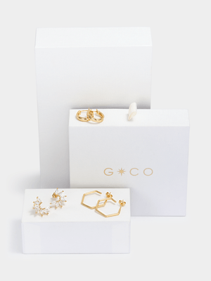 14ct Gold Plated Stud & Hoop Earrings 3-Pack Set