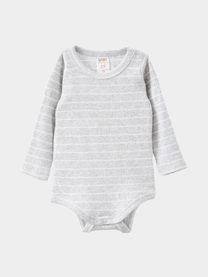 Cotton On Baby Grey Organic Pointelle Long Sleeve Bubbysuit