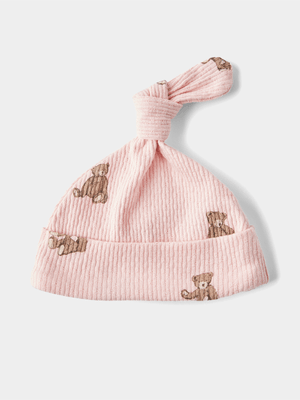 Cotton On Baby Pink Organic Pointelle Beanie