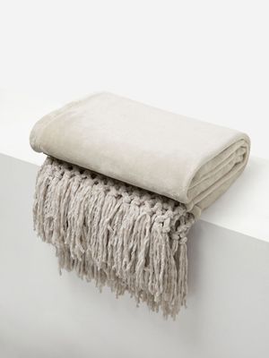 Tassel Mink Recycled Throw Bone 130x180
