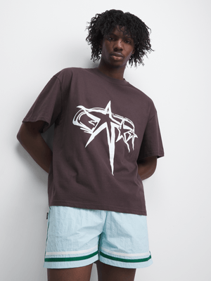 Men's Brown Grunge Star Graphic Top