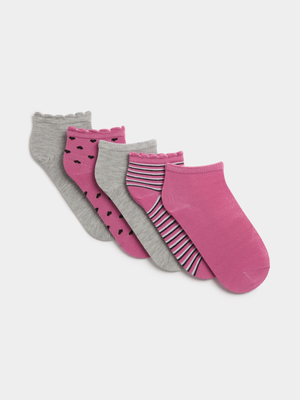 Jet Older Girls Multicolour 5 Pack Low Cut Socks