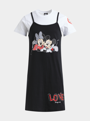 Jet Older Girls Black/White Minnie & Mickey Dress