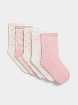 Girl's Pink & White 5-Pack Socks