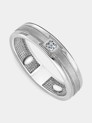 Sterling Silver & Cubic Zirconia Men's Matt Ring