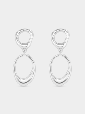 Sterling Silver Organic Open Oval Drop Earrings