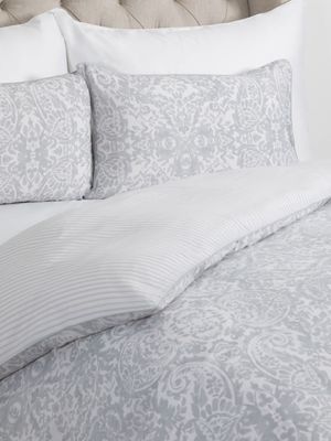 Everynight Twill Reversible Paisley & Stripe Duvet Cover Grey