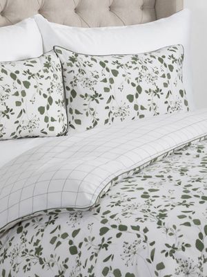 Everynight Twill Reversible Floral & Grid Duvet Cover Olive