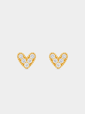 Gold Plated Sterling Silver Cubic Zirconia Heart Stud Earrings