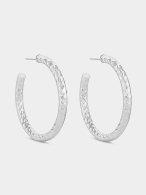 Sterling Silver Large Textured Hoop Earrings
