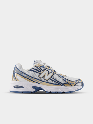 New Balance Men's 740 White/Blue/Metallic Gold Sneaker