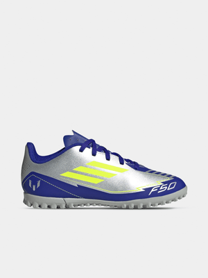 Junior adidas F50 Club Messi Turf Silver/Blue Boots