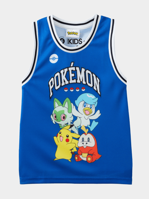 Cotton On Kids Blue Boy Pokemon Basketball Tank Top