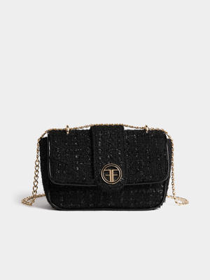 Quilted Tweed Top Handle Crossbody Bag