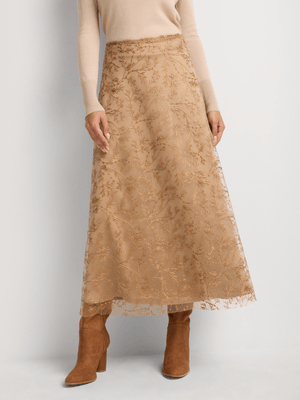 Floral Embroidery A-Line Skirt