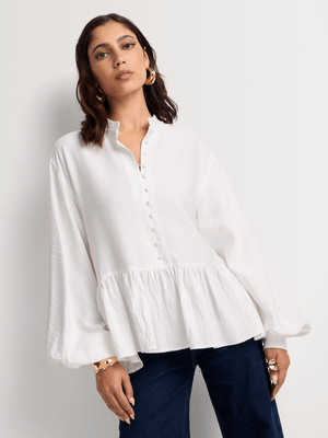 Button Detail Peasant Blouse