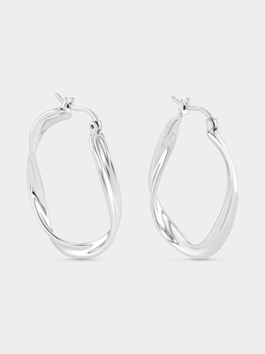 Sterling Silver Twisted Oval Hoop Earrings