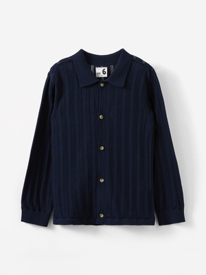 Cotton On Kids Boy Navy Cabana Knitted Long Sleeve Shirt