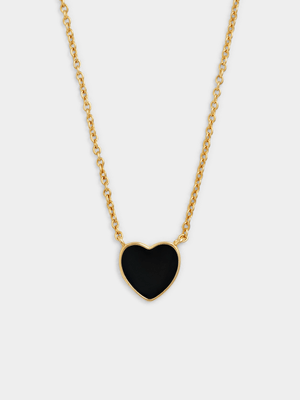 Gold Plated Sterling Silver Black Enamel Heart Pendant