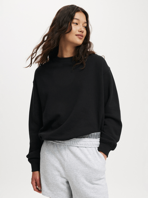 Women's Cotton On Black Classic Fleece Crew Sweatshirt