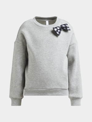 Exact Older Girl's Grey Bow Sweat Top
