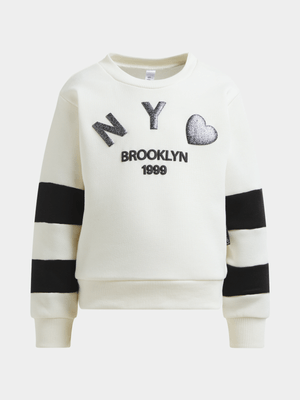 Exact Older Girl's White & Black Colourblock Graphic Sweat Top