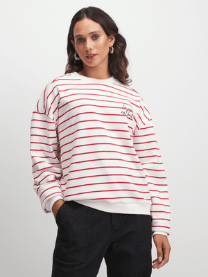 Exact Women's Red & White Striped Sweat Top