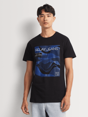 Men's Relay Jeans Slimfit Tech Waves Black Graphic T-Shirt