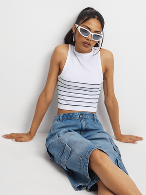 The FIX Women's White & Navy Stripe Seamless Vest