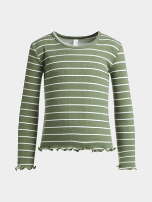 Exact Younger Girl's Green & White Striped Rib Top