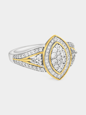 Gold Plated Sterling Silver Cubic Zirconia Marquise Cluster Halo Ring