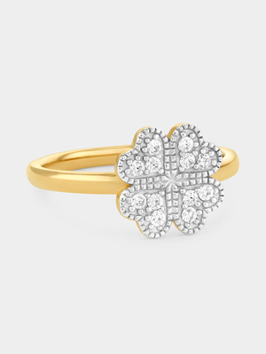 Gold Plated Sterling Silver Cubic Zirconia Heart Clover Ring