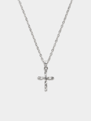 Jet Women's Silver Cross Pendant Necklace