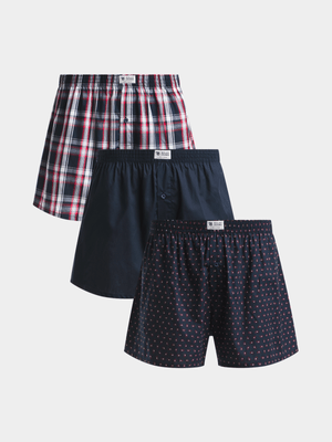 Men's Markham 3 Pack Check Paisley Woven Navy Boxers