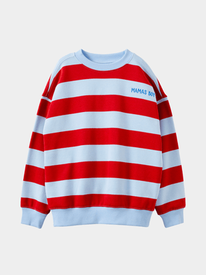 Cotton On Kids Red & Blue Boy Sammy Oversize Crew Sweatshirt