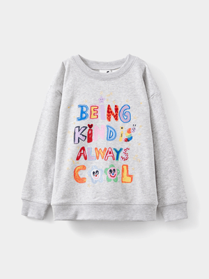 Cotton On Kids Girl Grey I Scream Colour Fleece Crew Neck Sweatshirt