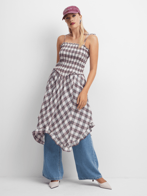 The FIX Women's Check Smocked Hanky Hem Midi iDress