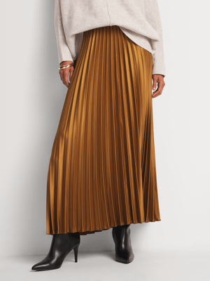 Pleated Satin Maxi Skirt
