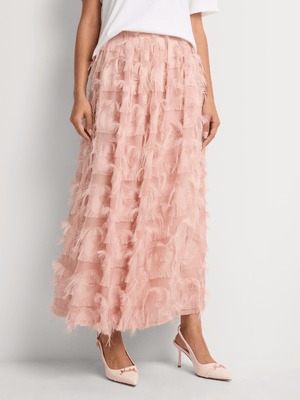 Luella Pleated Feather Midi Skirt