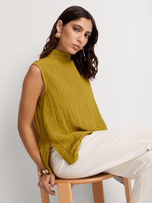 Textured High Neck Sleeveless Blouse