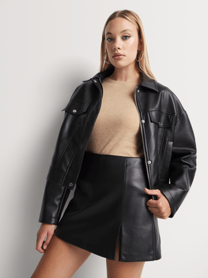 Y&G Pleather Front Slit Mini Skirt