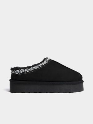 Women's Black Embroided Slip In Mule