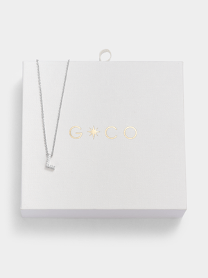 Rhodium Plated Cubic Zirconia Pavé Initial L Necklace