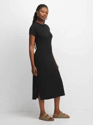 Exact Women's Black Rib Midi T-Shirt Dress