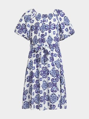Older Girls Puff Sleeve Fit & Flare Dress